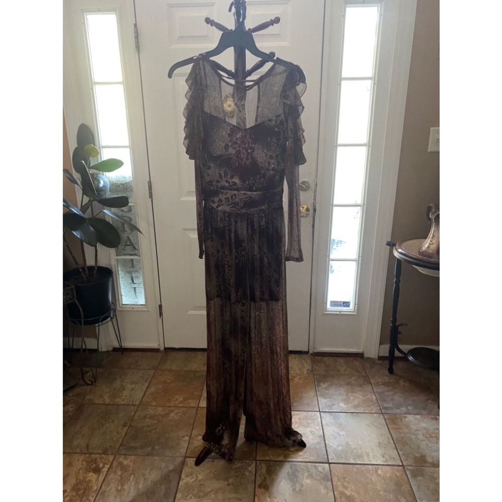 LUZ MERLOT & GOLD LINED PARTY JUMPSUIT SIZE M